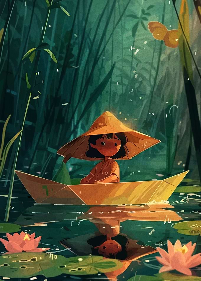 Girl in Paper Boat Illustration