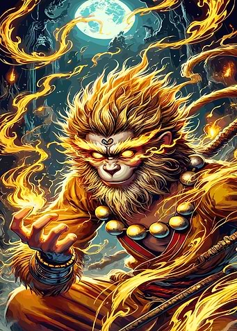 Monkey King with Fire and Moon
