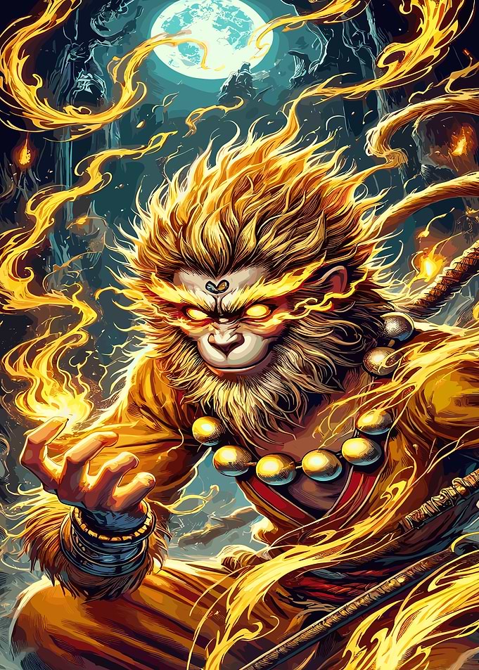 Monkey King with Fire and Moon