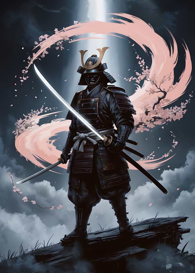 Samurai Warrior with Cherry Blossom Aura