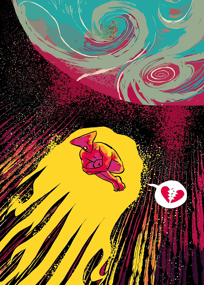 Abstract Figure with Broken Heart in Space