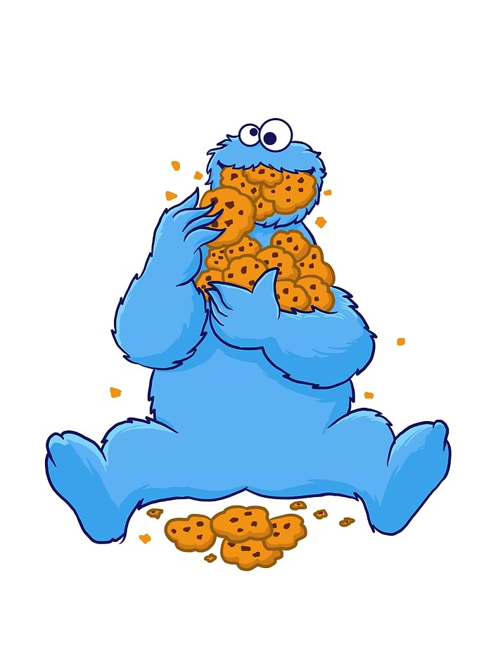 Cookie Monster eating cookies illustration