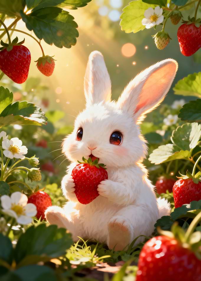 Cute Bunny Eating Strawberry