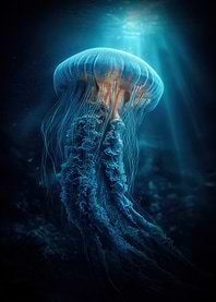 Glowing Jellyfish in Deep Blue Sea