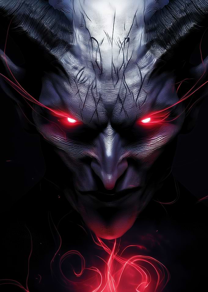Demonic Figure with Glowing Red Eyes