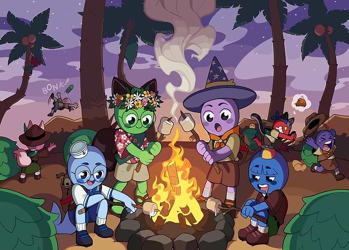 Cartoon Campfire Marshmallow Roast
