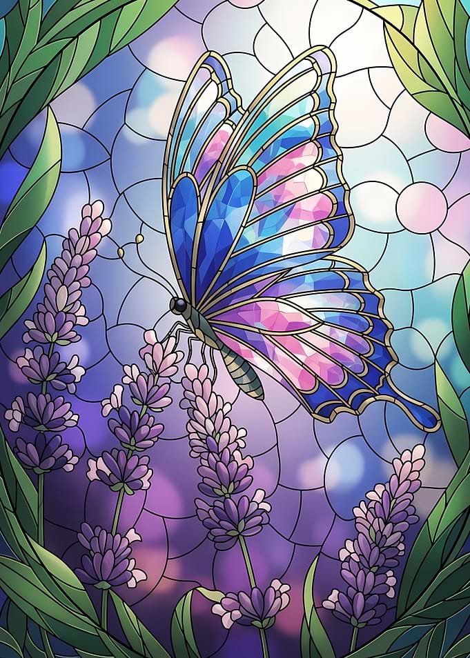 Butterfly and Lavender Stained Glass Art