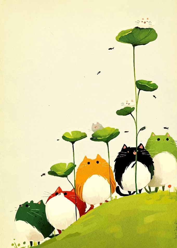 Cats on a Hill with Lotus