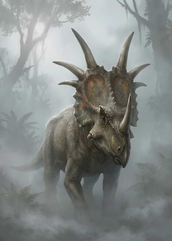 Styracosaurus in Misty Forest