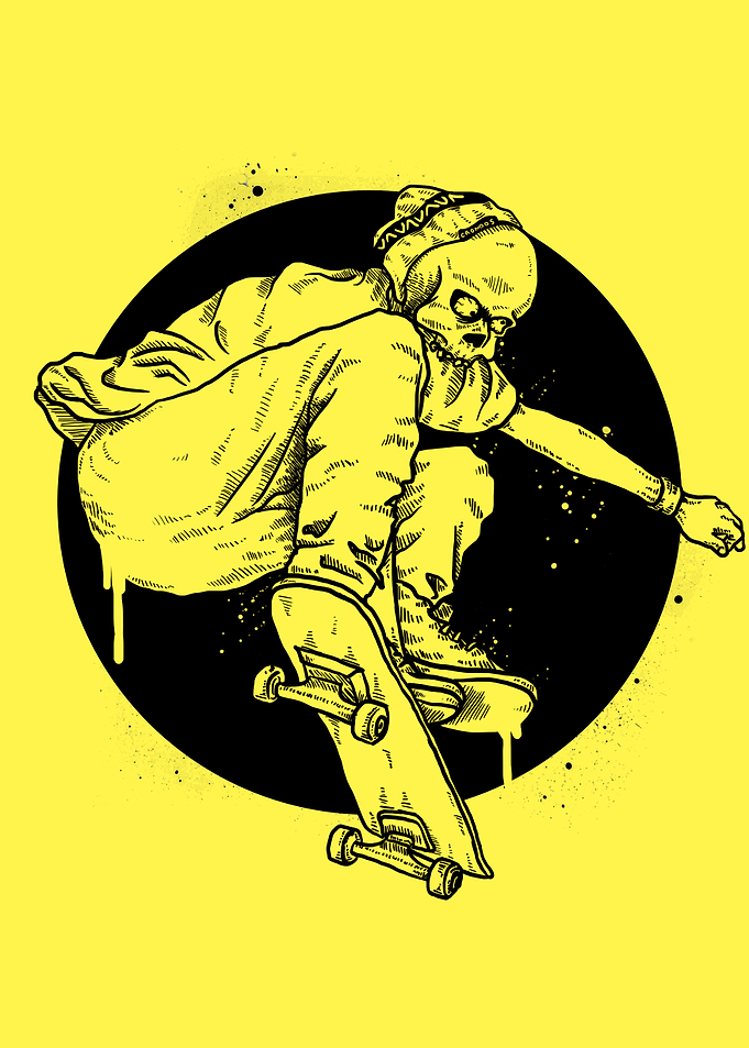 Skeleton Skateboarder in Yellow and Black