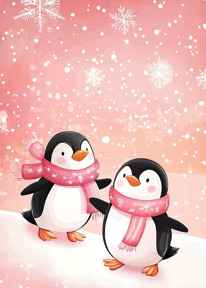 Two Penguins in Winter Wonderland