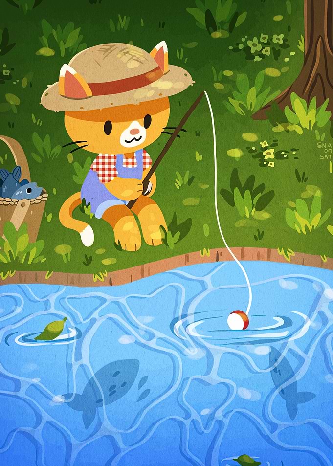 Cat Fishing by the River