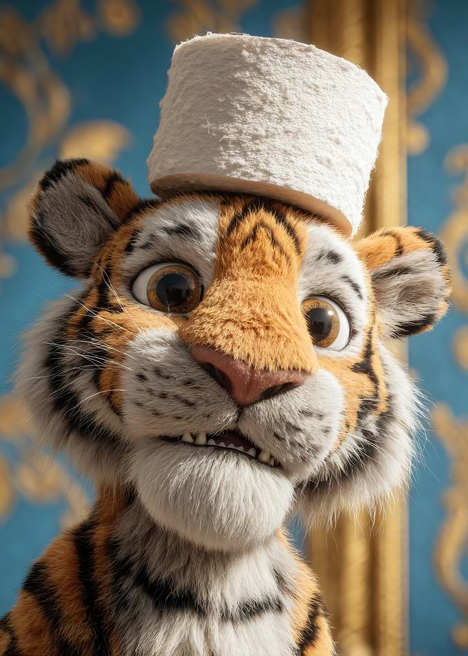 Tiger with Toilet Paper Hat