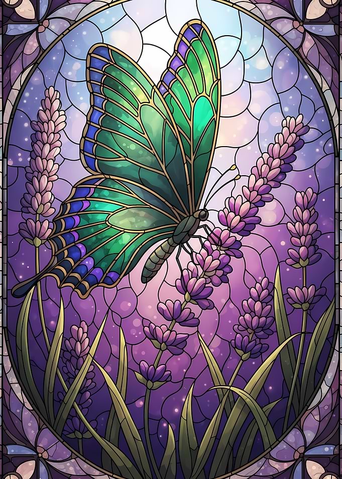 Butterfly and Lavender Stained Glass Art