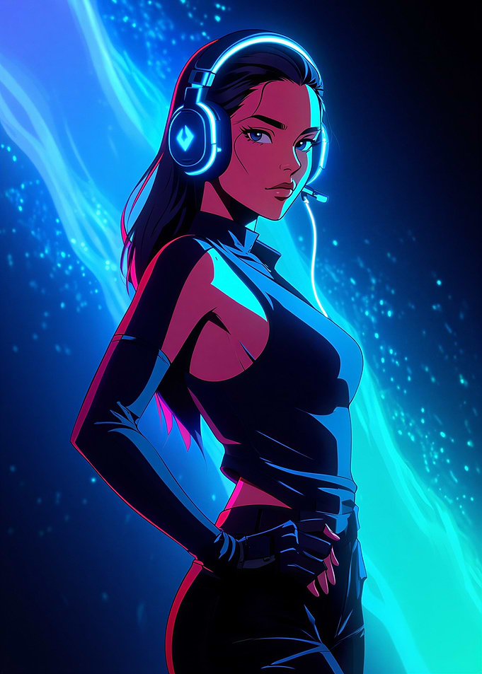 Anime Girl with Neon Headphones