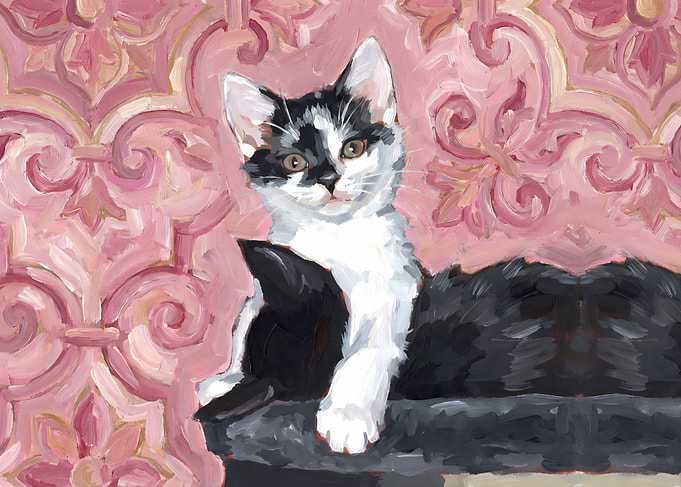 Black and White Kitten Painting