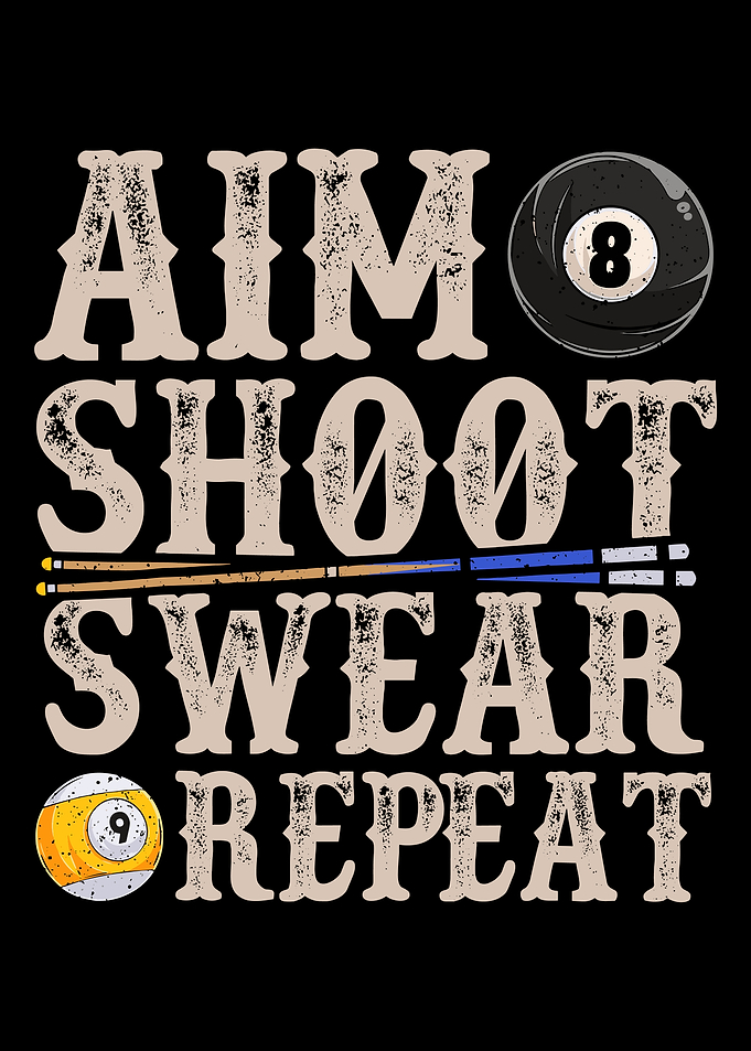 Aim Shoot Swear Repeat Billiards Poster, Funny Pool Wall Art, Vintage Game Room Decor