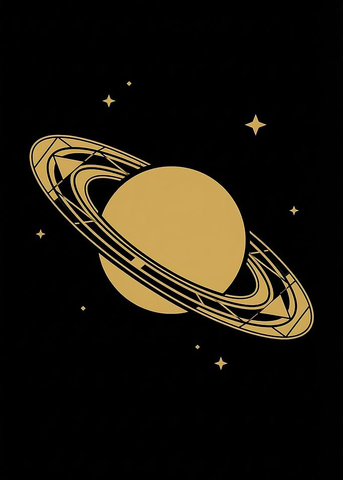 Golden Celestial Saturn Minimalist Line Art