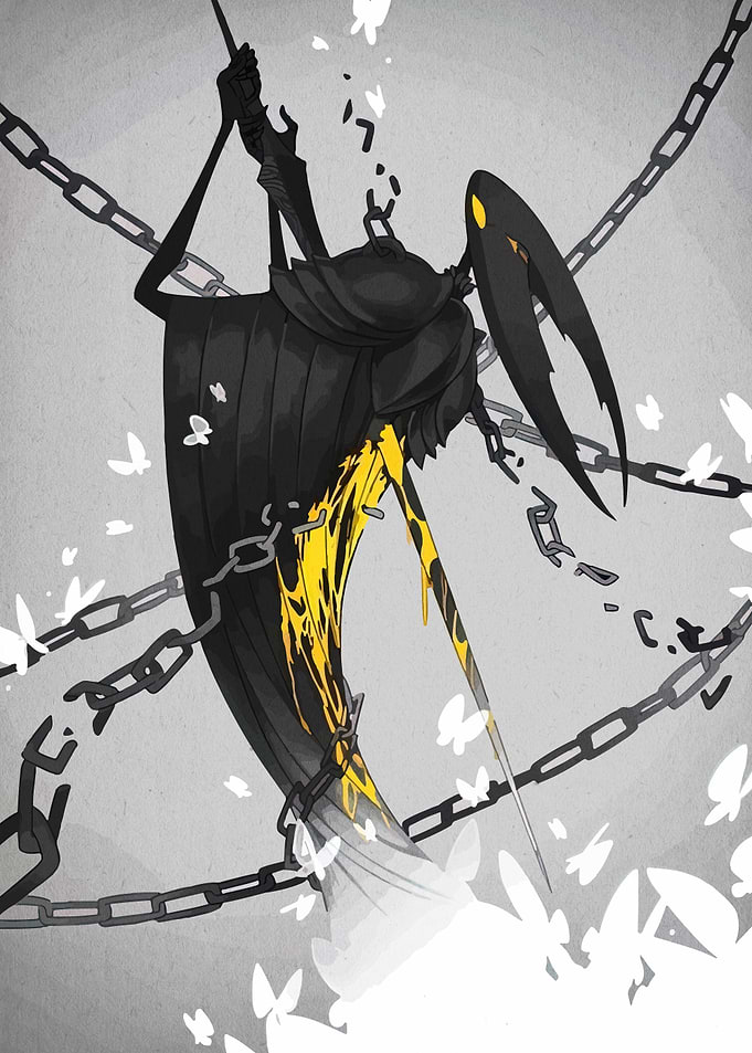 Hollow Knight chained figure illustration
