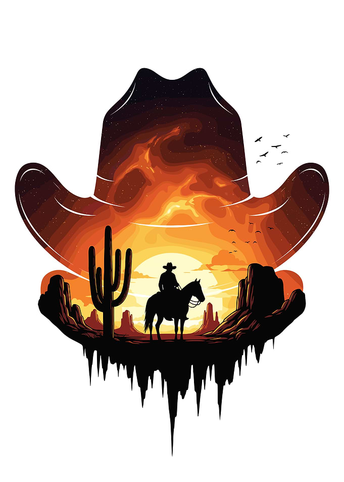Cowboy Hat Desert Silhouette Illustration