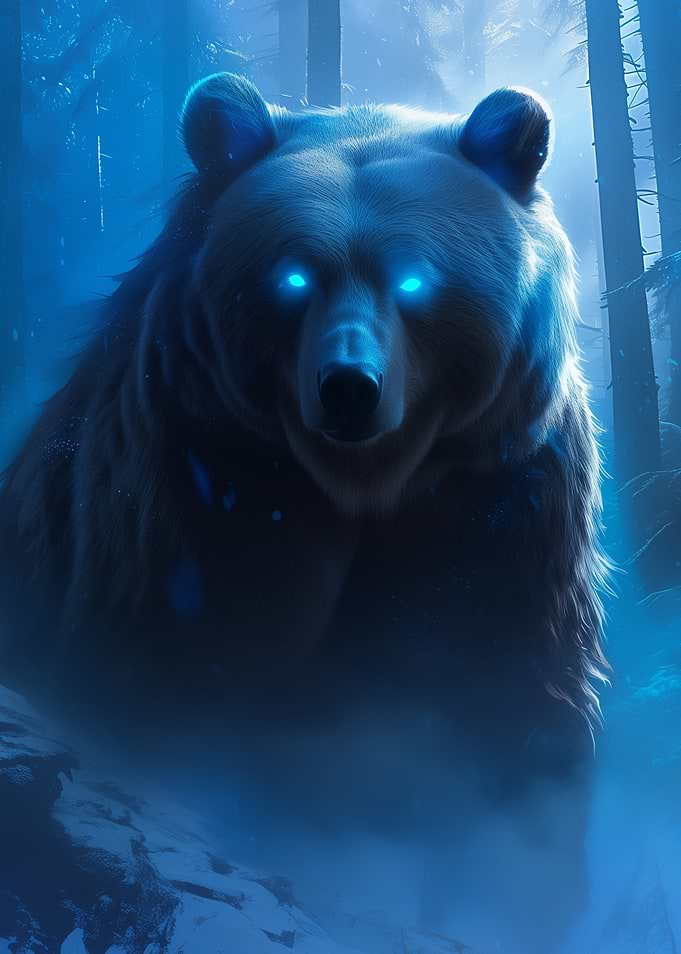 Dark Wood Collection: Mystical Blue Bear in Forest
