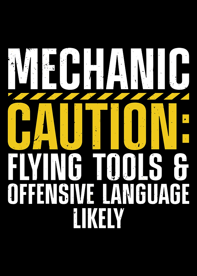 Mechanic Caution Poster, Funny Garage Wall Art, Flying Tools & Humor Workshop Decor