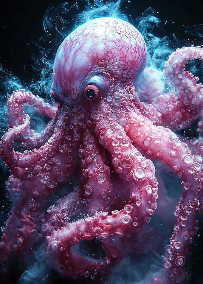Pink Octopus in Blue Mist