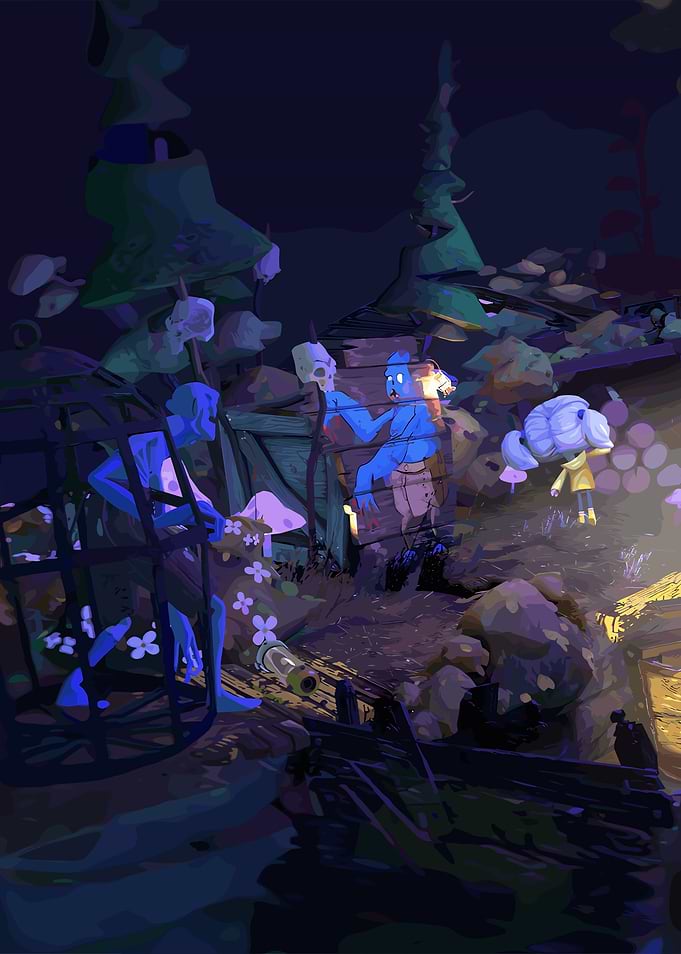 Stylized Forest Scene with Figures