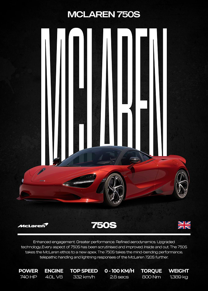 McLaren 750S Red Car Poster