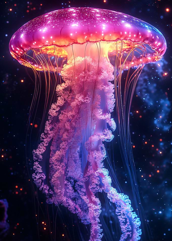 Glowing Jellyfish in Deep Space