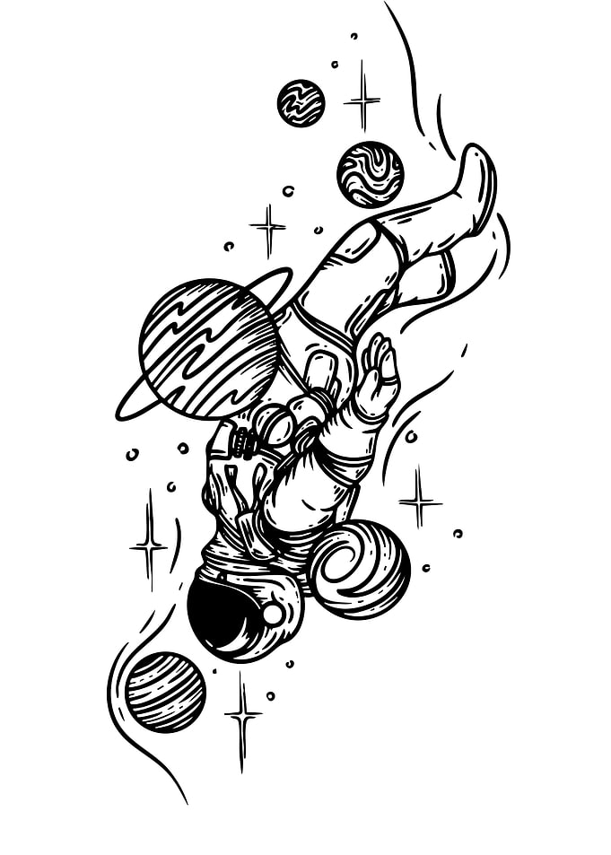Astronaut in Space Black and White