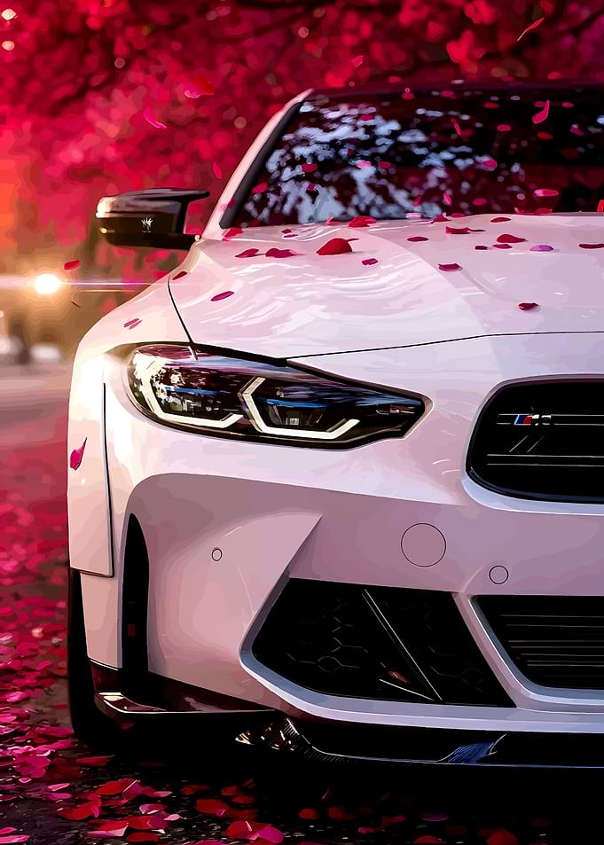 White BMW with Red Petals