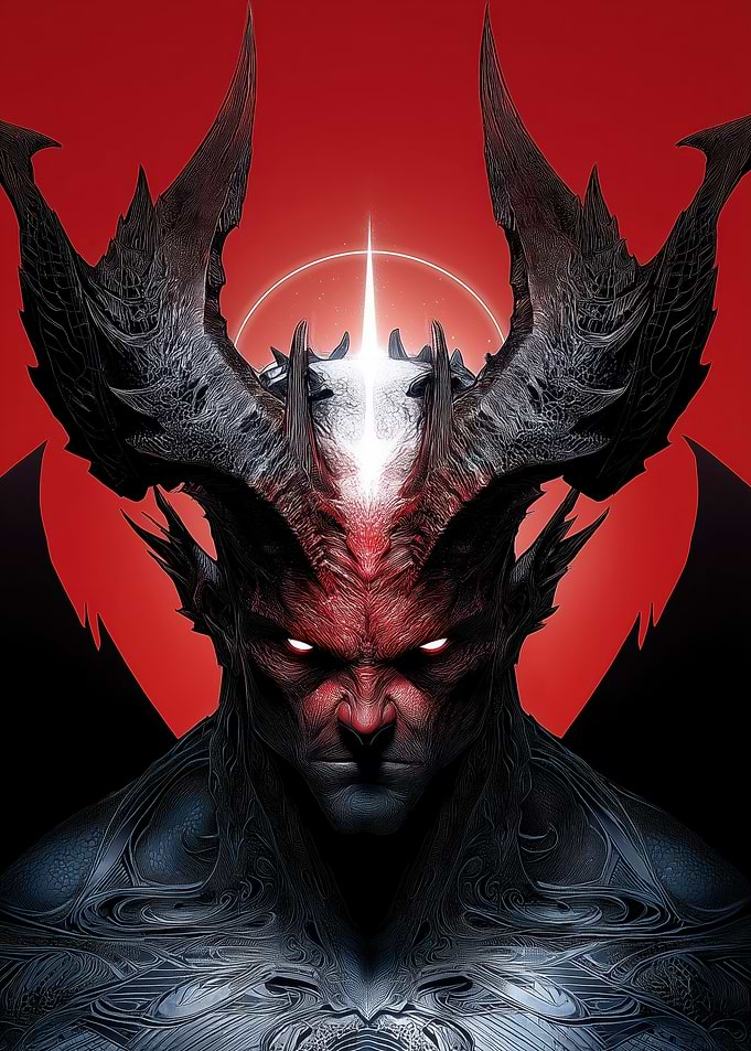 Demon with Horns and Glowing Eyes