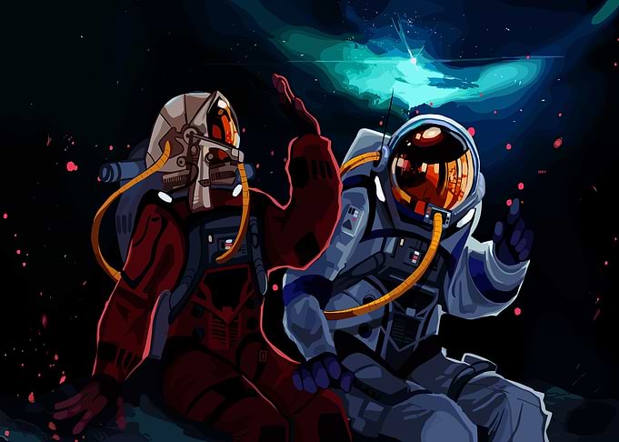 Two Astronauts in Space Illustration