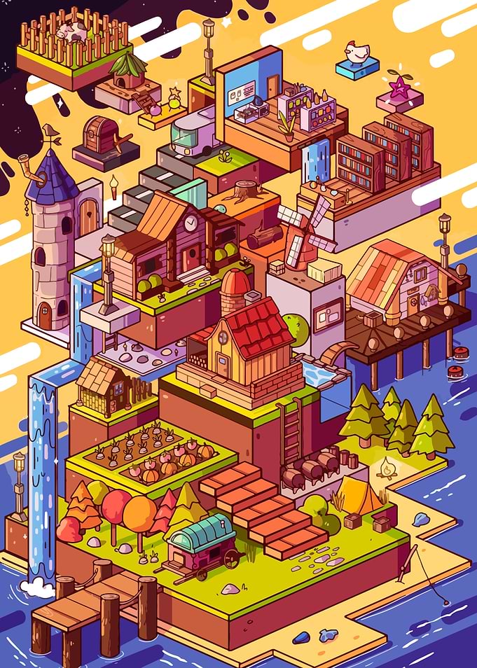 Isometric Fantasy Village Landscape