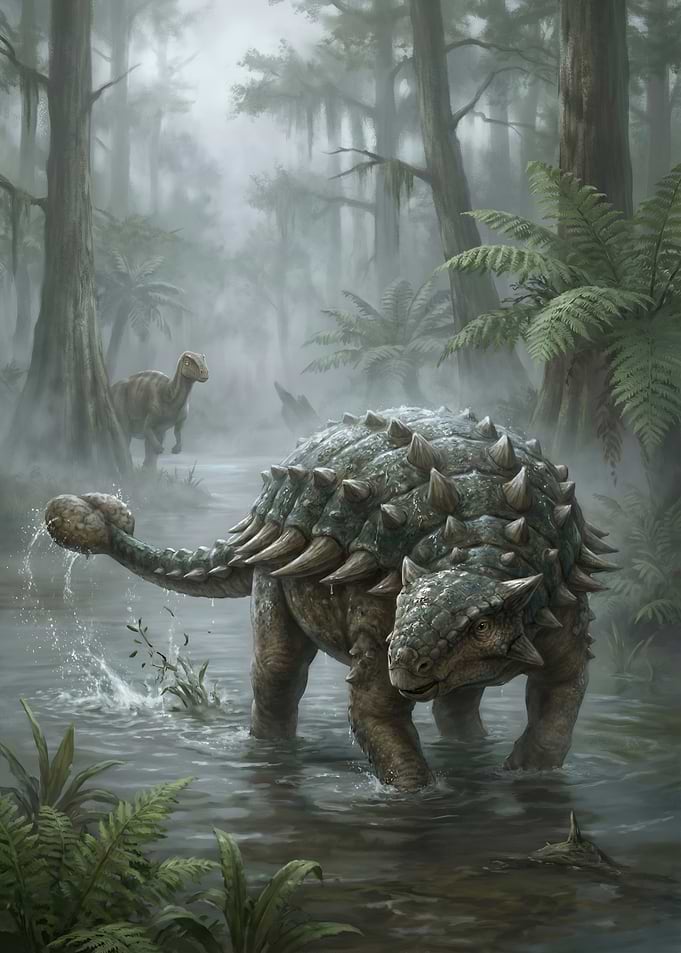 Ankylosaurus in a Prehistoric Swamp