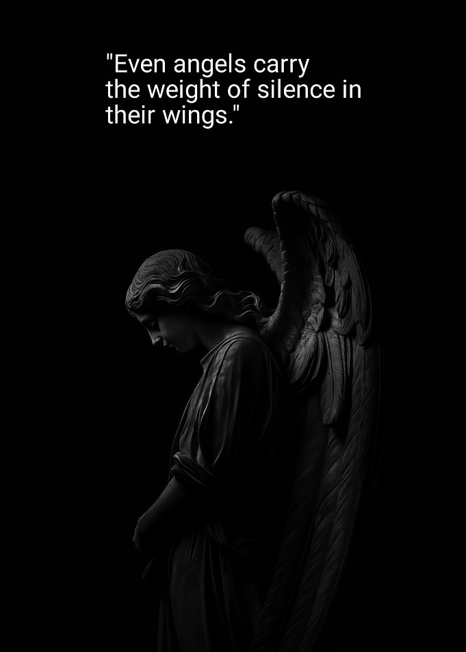 Angel statue with wings in darkness