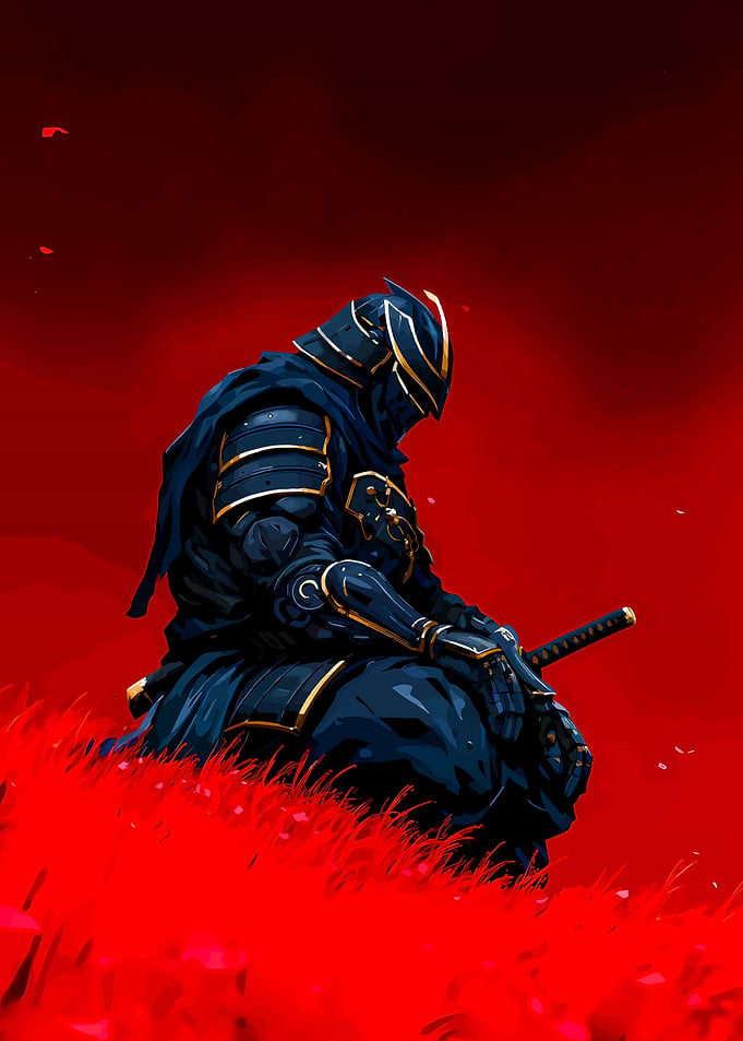 Cyberpunk Samurai in Red Field