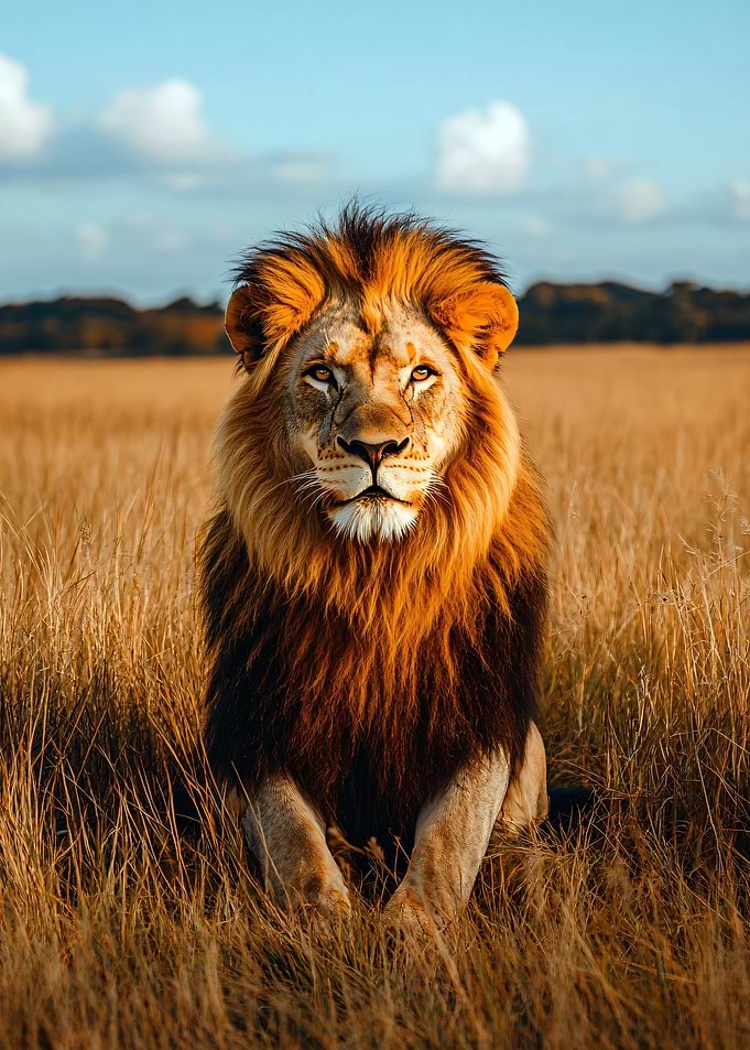 Majestic Lion Portrait in Golden Field