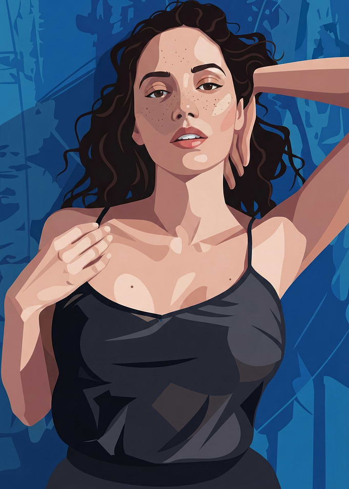 Woman in Black Dress Illustration