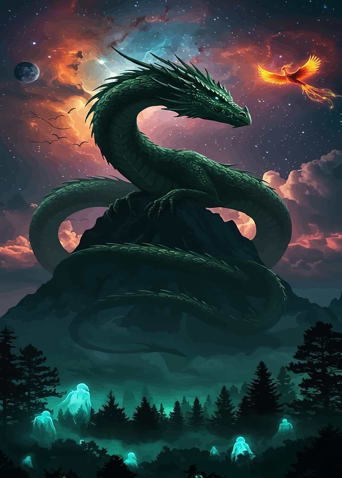 Dragon and Phoenix Fantasy Landscape