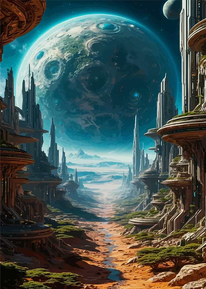 Futuristic Cityscape with Planet View