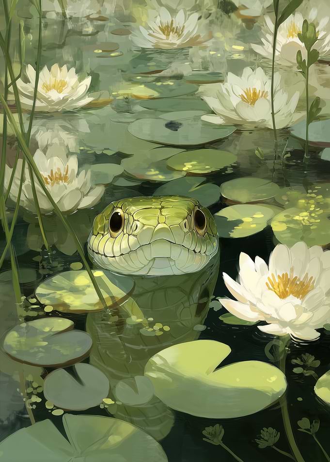 Snake in Lily Pond