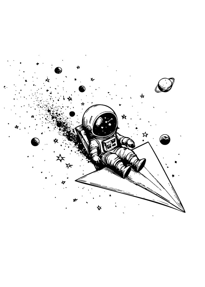 Astronaut on Paper Airplane in Space