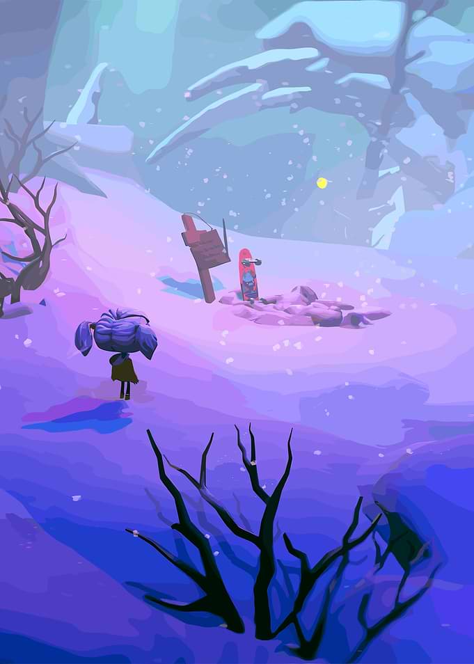 Stylized Winter Landscape with Figure