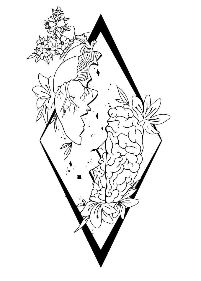 Heart and Brain Floral Line Art