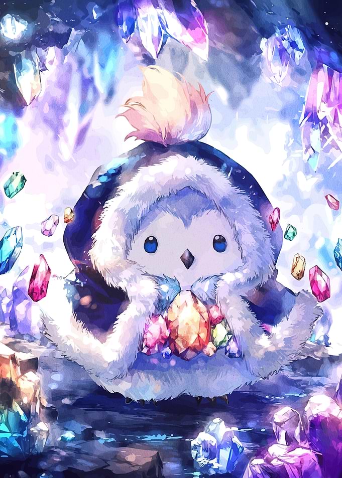 Cute Crystal Owl in Furry Cloak