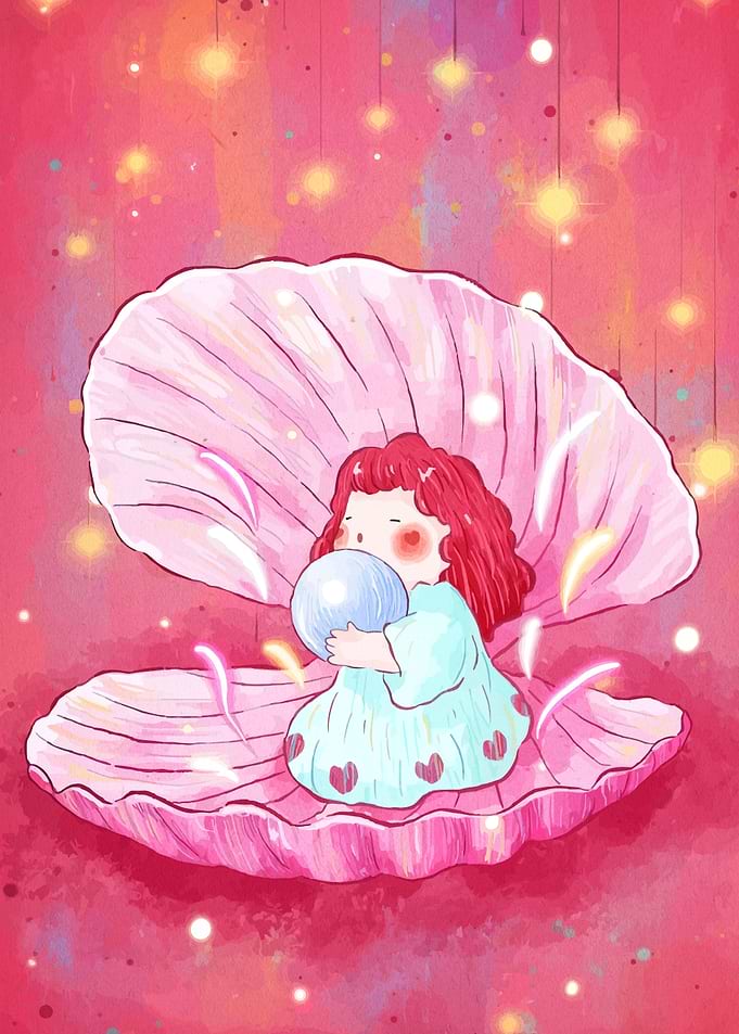 Girl in Seashell Holding Pearl