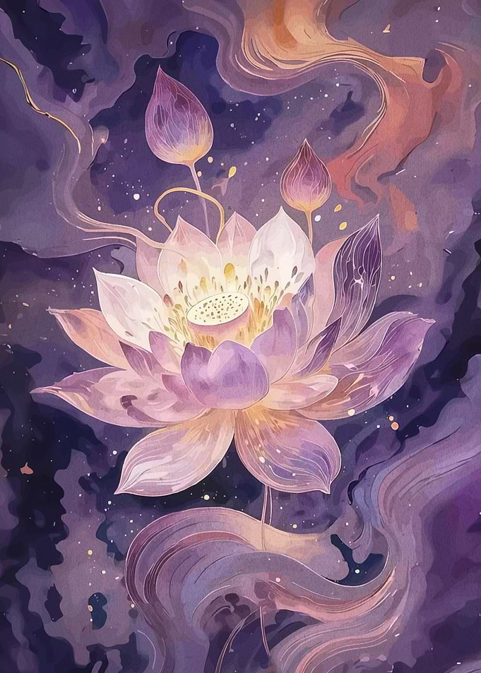 Watercolor Lotus Flower Painting