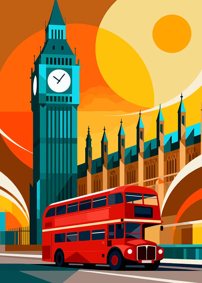 London Scene with Bus and Big Ben